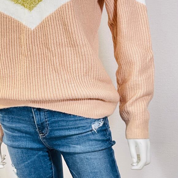 Nine West Knit Sweater Womens Medium Peach Pink Chevron Baggy Comfy Pullover - Picture 13 of 15